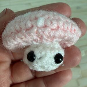 Crochet Sparkle Pink and White Popping Mushroom